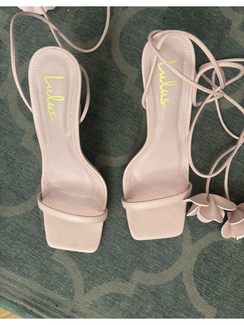 Lulu's Pale Pink Square-Toe Lace-Up Heeled Sandals